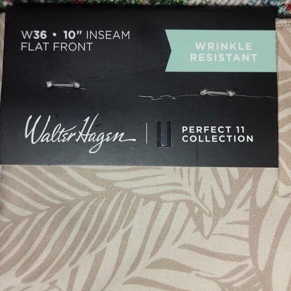 Walter Hagen Men's Perfect 11 Golf Shorts Light Khaki Leaves Sz 36 NWT - Picture 5 of 6